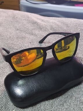 Express Men's Black Frame Sunglasses with Yellow Mirrored Lenses